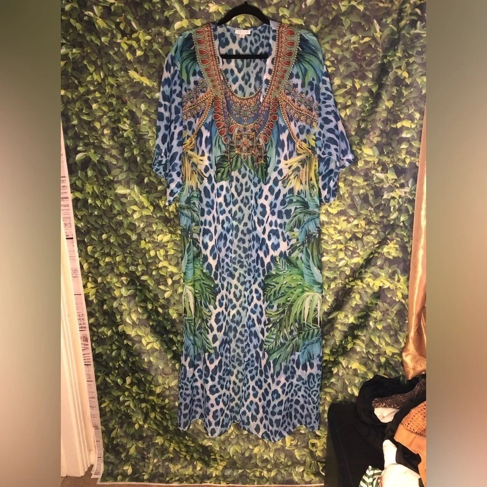 Vibrant Blue Animal Print Kaftan